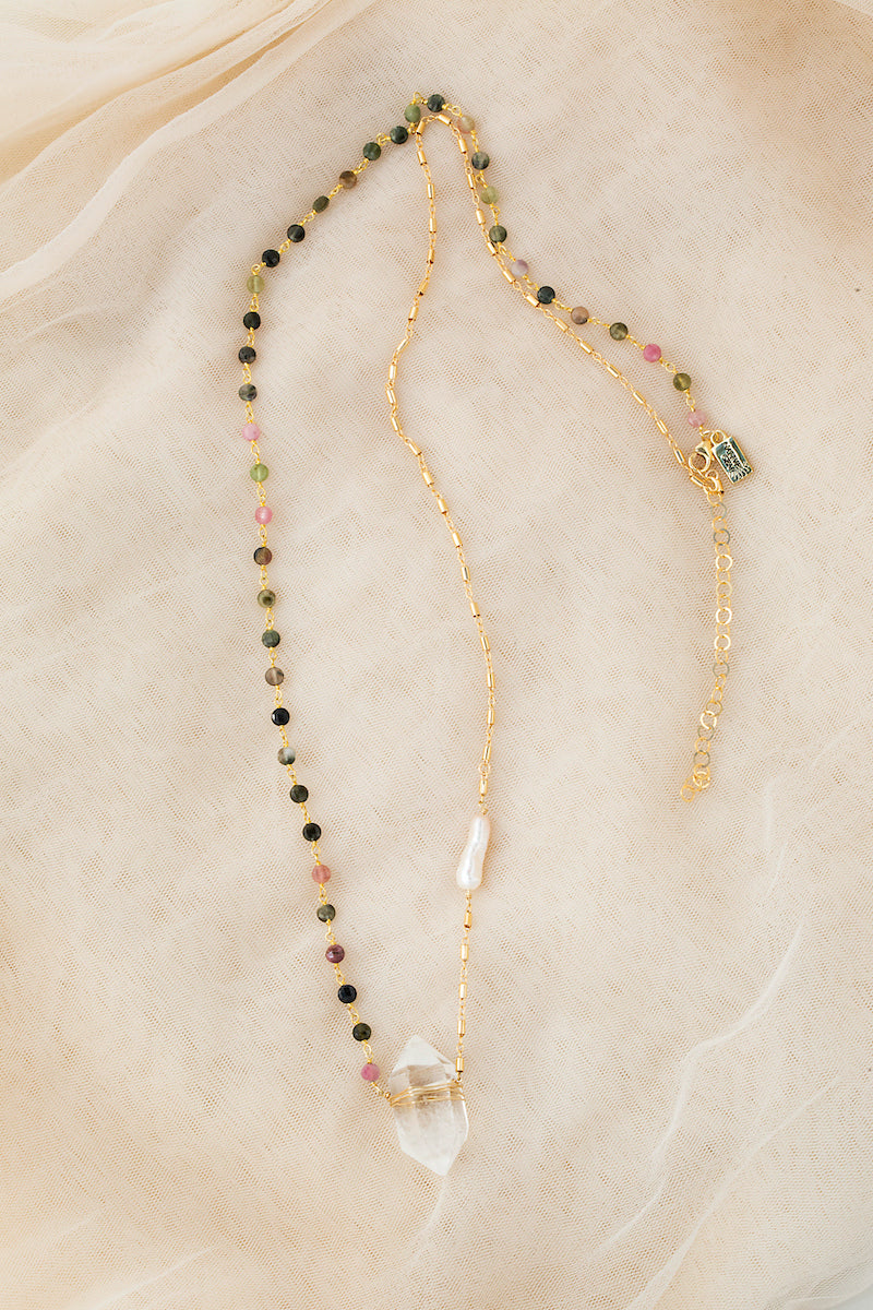 rainbow tourmaline crystal point necklace