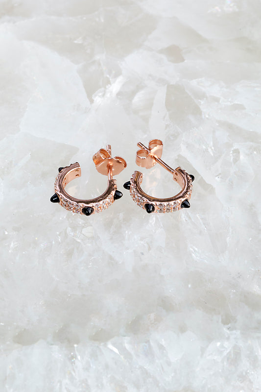 Rose gold black spike earrings