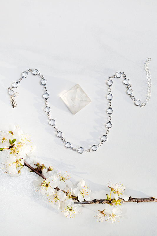 circle diamond sterling silver choker