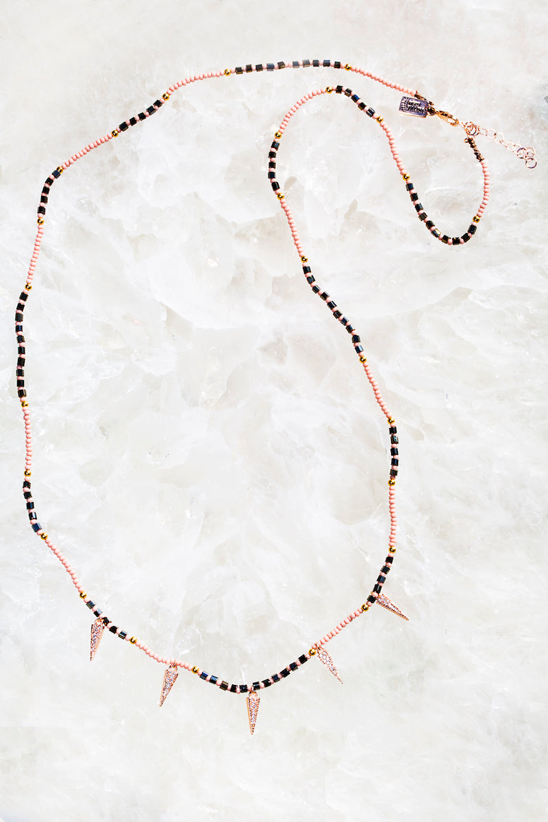 Rose gold tiny beaded spike necklace