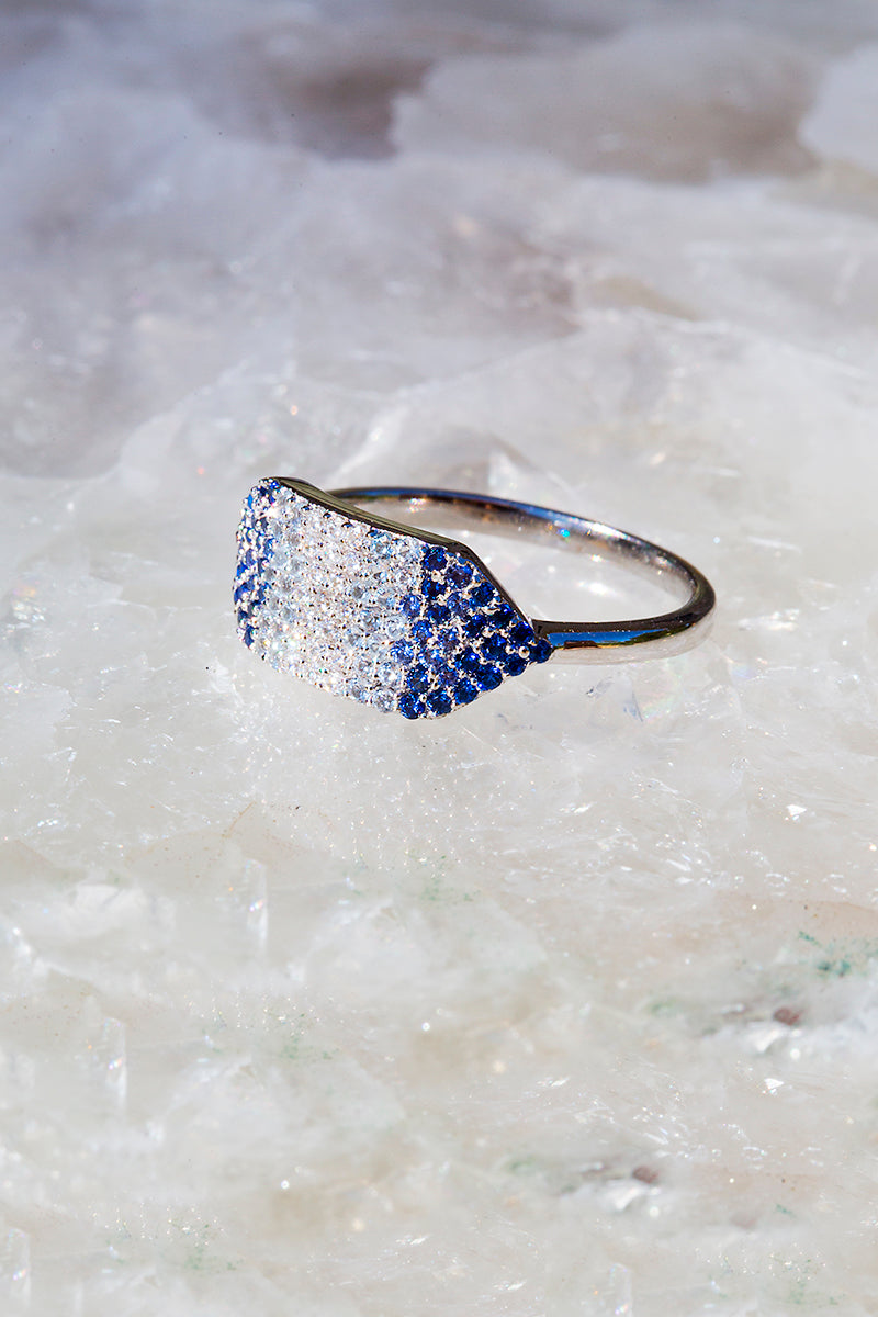 Ombre blue silver gemstone ring