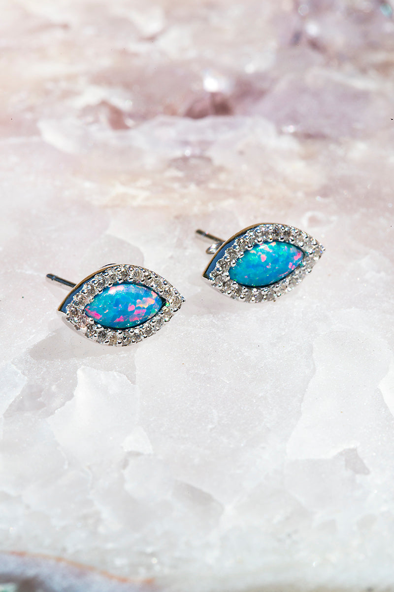 marquis teal opal stud earrings