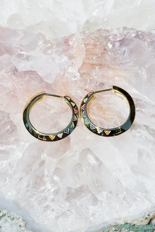 rainbow triangle gold earrings