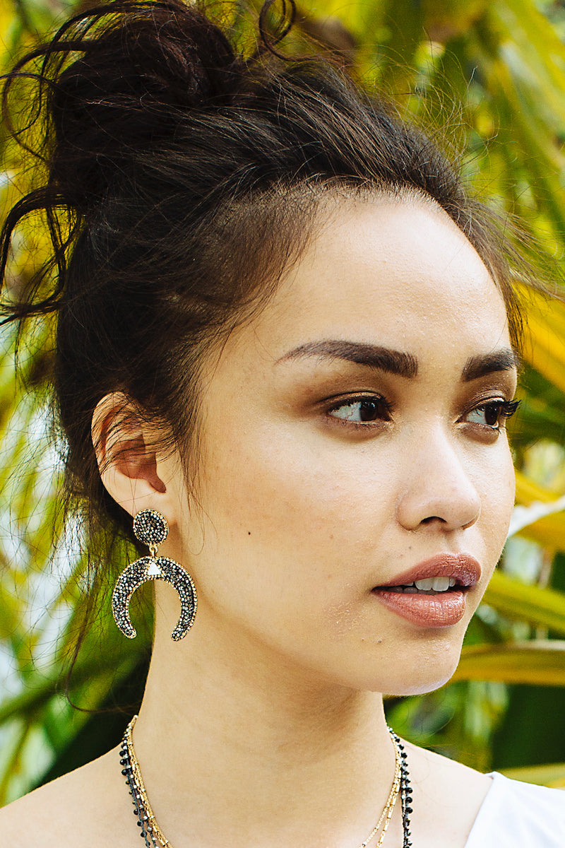 gunmetal crescent earrings