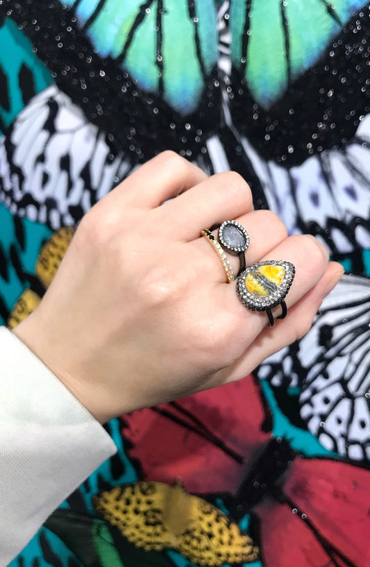 Raw diamond silver ring 