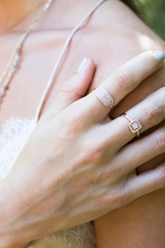 Rose gold bar rings stacked