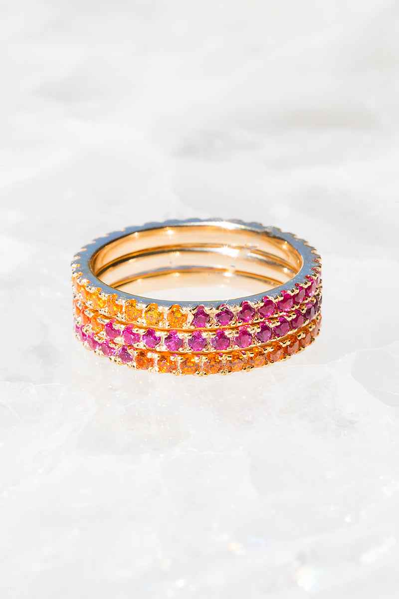 stacked colorful eternity bands