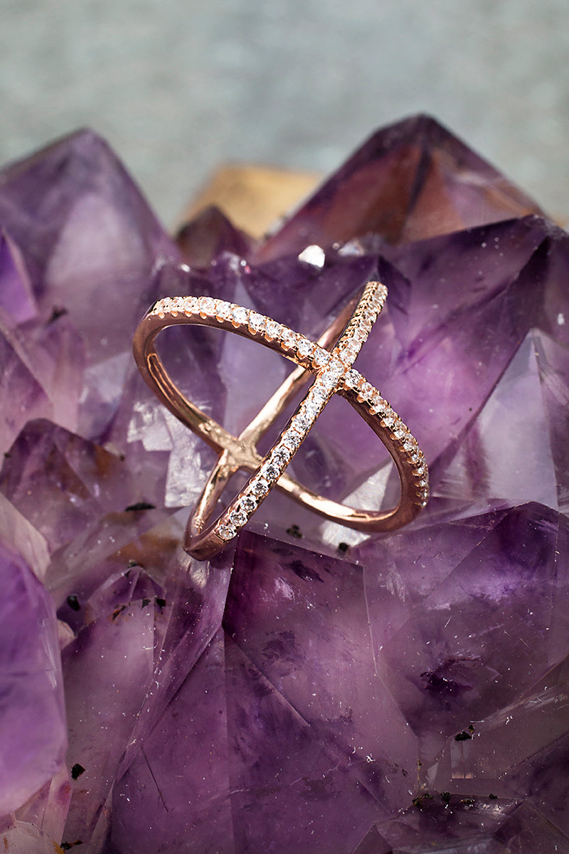 Rose gold criss cross ring